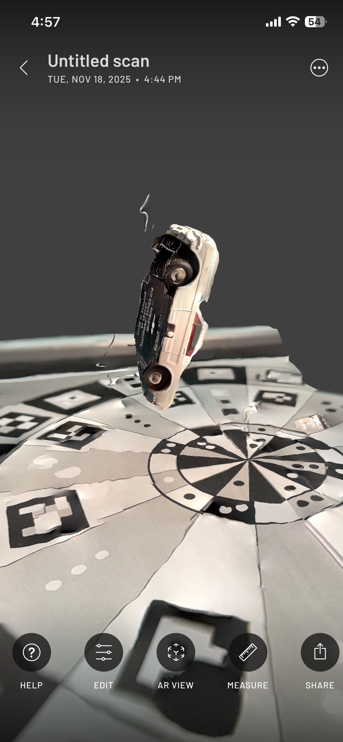 This was when I put the model car up on a string and tried to scan the various sides. 